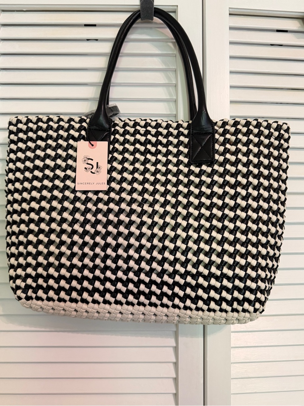 Sincerly Jules Black & White Woven Tote